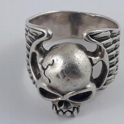 WW2 GERMAN NAZI RARE WAFFEN SS TOTENKOPF BIKE RIDER SILVER MARKED 925 RING