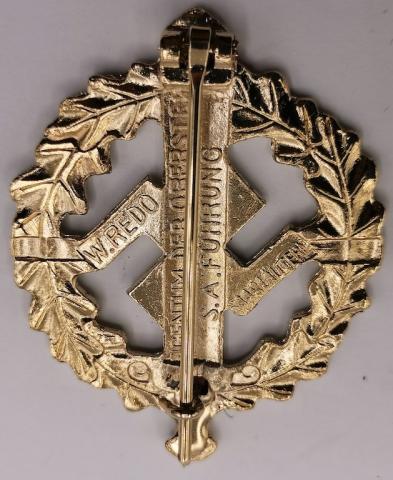 WW2 GERMAN NAZI SA SPORTS BADGE IN GOLD FOR SALE MARKED BROWN SHIRT HITLER REICH