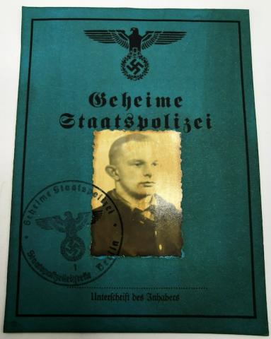 WW2 GERMAN NAZI SS POLICE POLIZEI GESTAPO PHOTO ID AUSWEIS STAMPED