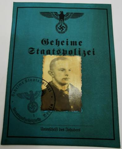 WW2 GERMAN NAZI SS POLICE POLIZEI GESTAPO PHOTO ID AUSWEIS STAMPED