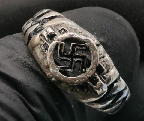 WW2 GERMAN NAZI SWASTIKA PARTISAN SILVER RING NSDAP ADOLF HITLER