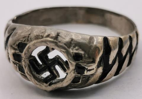 WW2 GERMAN NAZI SWASTIKA PARTISAN SILVER RING NSDAP ADOLF HITLER