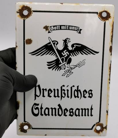 WW2 GERMAN NAZI THIRD REICH NSDAP DEUTSCHES Standesamt ENAMEL SIGN LAWS HITLER HIMMLER