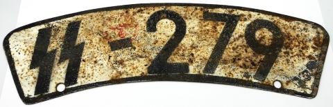 WW2 GERMAN NAZI WAFFEN SS MOTORCYCLE LICENCE PLATE STAMPED PANZER TOTENKOPF MOTO HARLEY ORIGINAL 