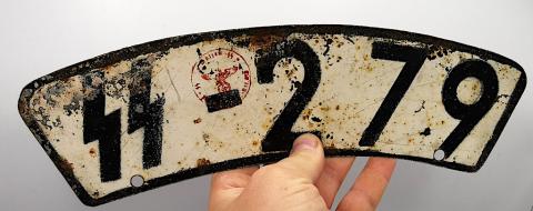WW2 GERMAN NAZI WAFFEN SS MOTORCYCLE LICENCE PLATE STAMPED PANZER TOTENKOPF MOTO HARLEY ORIGINAL 
