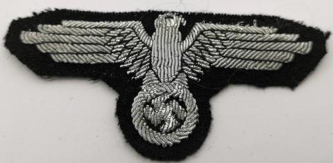 WW2 GERMAN NAZI WAFFEN SS OFFICER FLATWIRE EAGLE SLEEVE PATCH TUNIC REMOVED ORIGINAL