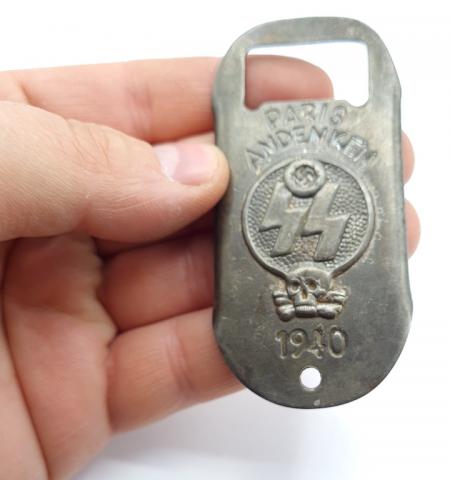 WW2 German Nazi Waffen SS Panzer totenkopf 1940 metal bottle opener