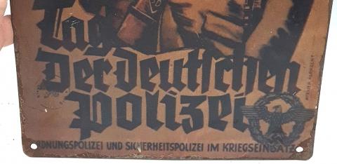 WW2 GERMAN NAZI WAFFEN SS POLIZEI POLICE RECRUITMENT SIGN STAMPED