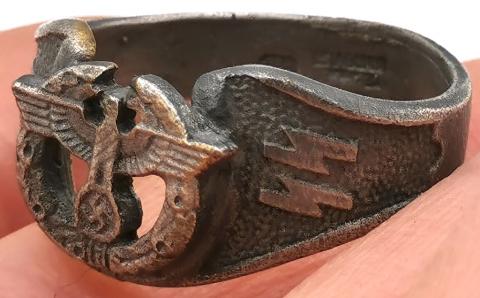 WW2 GERMAN NAZI ORIGINAL TOTENKOPF PANZER WAFFEN SS SILVER 800 RING MARKED