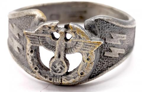 WW2 GERMAN NAZI ORIGINAL TOTENKOPF PANZER WAFFEN SS SILVER 800 RING MARKED