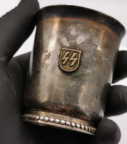 WW2 GERMAN NAZI WAFFEN SS SILVERWARE CUP RZM III REICH EAGLE ah eb monogram original