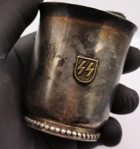 WW2 GERMAN NAZI WAFFEN SS SILVERWARE CUP RZM III REICH EAGLE ah eb monogram original