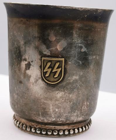 WW2 GERMAN NAZI WAFFEN SS SILVERWARE CUP RZM III REICH EAGLE ah eb monogram original