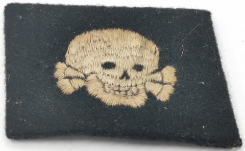 WW2 GERMAN NAZI WAFFEN SS TOTENKOPF CONCENTRATION CAMP GUARD NCO SKULL COLLAR TAB RZM TAG ORIGINAL