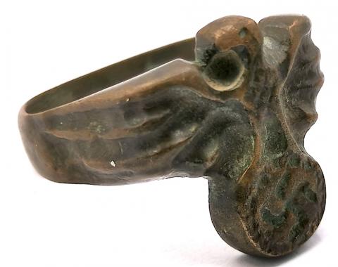WW2 GERMAN NAZI WAFFEN SS TOTENKOPF PANZER EAGLE SILVER RING RELIC GROUND DUG FOUND WITH SS RUNES ENGRAVED