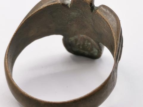 WW2 GERMAN NAZI WAFFEN SS TOTENKOPF PANZER EAGLE SILVER RING RELIC GROUND DUG FOUND WITH SS RUNES ENGRAVED