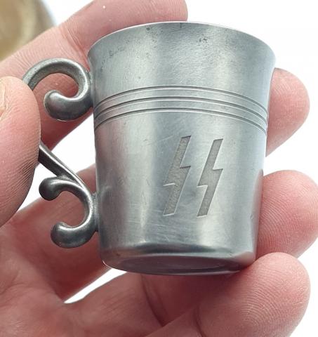WW2 GERMAN NAZI WAFFEN SS TOTENKOPF VODKA CUPS silverware original wartime wwii