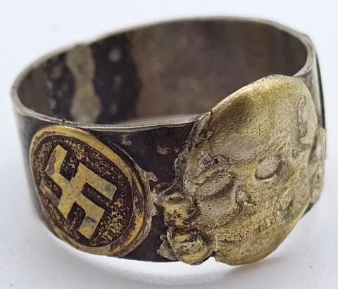 WW2 GERMAN NAZI WAFFEN SS TOTENKOPF SKULL RING MARKED CASE ETUI BOX