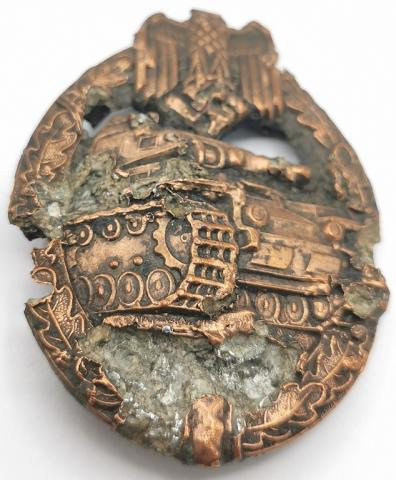 WW2 GERMAN NAZI WEHRMACHT, WAFFEN SS PANZER TANK BADGE RELIC GROUND DUG FOUND