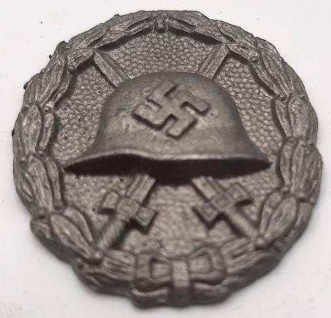 WW2 GERMAN NAZI WEHRMACHT - WAFFEN SS WOUND BADGE MEDAL AWARD IN SILVER - NO PIN