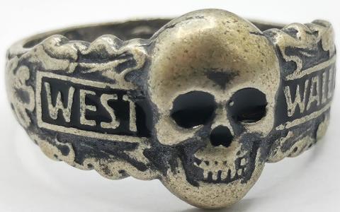 WW2 GERMAN NAZI WEST WALL DEFENCE COMMEMORATIVE SILVER RING WEHRMACHT WAFFEN SS TOTENKOPF SKULL