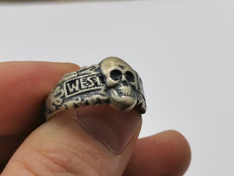 WW2 GERMAN NAZI WEST WALL DEFENCE COMMEMORATIVE SILVER RING WEHRMACHT WAFFEN SS TOTENKOPF SKULL