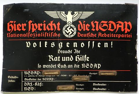 WW2 III REICH NSDAP POLITICAL PROPAGANDA COMMUNICATION MEETING SIGN