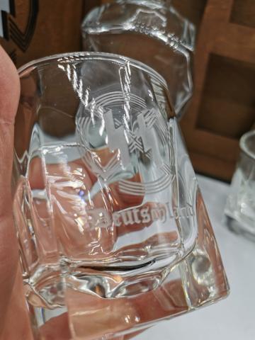 POST WAR 3-PIECES WHISKY SET IN WOODEN CASE STAMPED WAFFEN SS - AMAZE YOUR FRIENDS !!