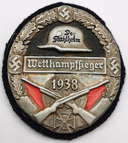 WW2 GERMAN NAZI 1938 DER STAHLHELM WETTGANOFLIEGER FRONT SOLDIERS LIGUE CLUB BADGE AWARD