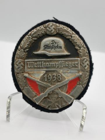 WW2 GERMAN NAZI 1938 DER STAHLHELM WETTGANOFLIEGER FRONT SOLDIERS LIGUE CLUB BADGE AWARD