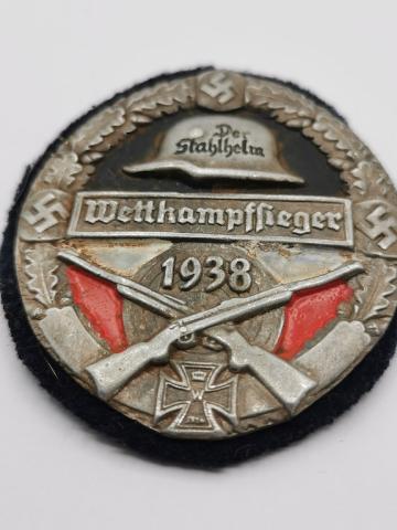 WW2 GERMAN NAZI 1938 DER STAHLHELM WETTGANOFLIEGER FRONT SOLDIERS LIGUE CLUB BADGE AWARD