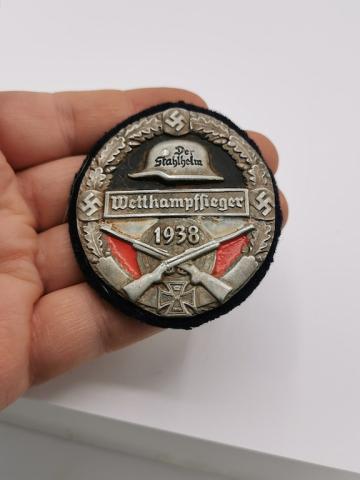 WW2 GERMAN NAZI 1938 DER STAHLHELM WETTGANOFLIEGER FRONT SOLDIERS LIGUE CLUB BADGE AWARD