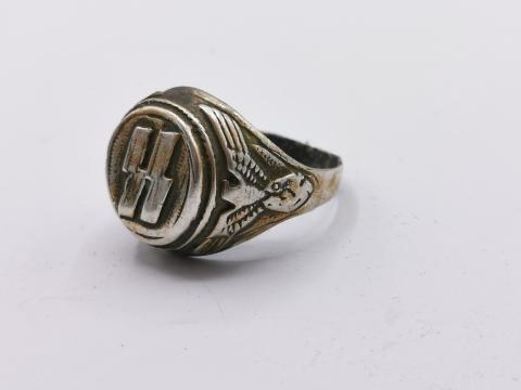 WW2 GERMAN NAZI WAFFEN SS SILVER RING OFFICER MARKED 800 SS RUNES ORIGINAL FOR SALE MILITARIA