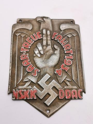 WW2 GERMAN NAZI DEUTSCHES REICH 1934 NSKK DDAC PLATE SAAR-TREUE FAHRT