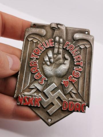 WW2 GERMAN NAZI DEUTSCHES REICH 1934 NSKK DDAC PLATE SAAR-TREUE FAHRT