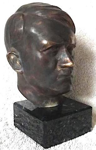 WW2 GERMAN NAZI EARLY ADOLF HITLER BUST HEAD STATUE BRASS PODIUM MARBLE NSDAP PARTISAN III REICH