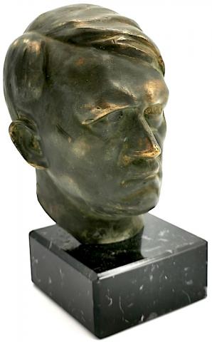 WW2 GERMAN NAZI EARLY ADOLF HITLER BUST HEAD STATUE BRASS PODIUM MARBLE NSDAP PARTISAN III REICH