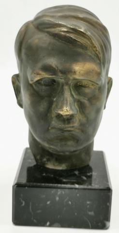 WW2 GERMAN NAZI EARLY ADOLF HITLER BUST HEAD STATUE BRASS PODIUM MARBLE NSDAP PARTISAN III REICH