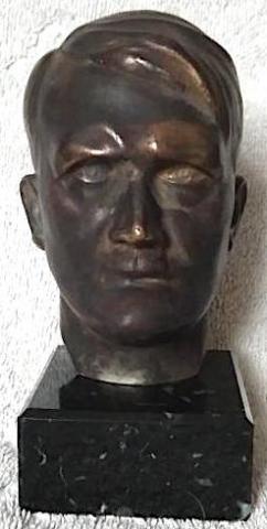 WW2 GERMAN NAZI EARLY ADOLF HITLER BUST HEAD STATUE BRASS PODIUM MARBLE NSDAP PARTISAN III REICH