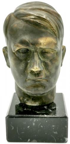 WW2 GERMAN NAZI EARLY ADOLF HITLER BUST HEAD STATUE BRASS PODIUM MARBLE NSDAP PARTISAN III REICH