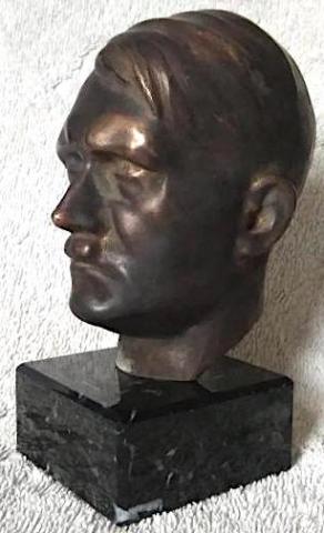 WW2 GERMAN NAZI EARLY ADOLF HITLER BUST HEAD STATUE BRASS PODIUM MARBLE NSDAP PARTISAN III REICH