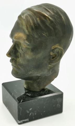 WW2 GERMAN NAZI EARLY ADOLF HITLER BUST HEAD STATUE BRASS PODIUM MARBLE NSDAP PARTISAN III REICH