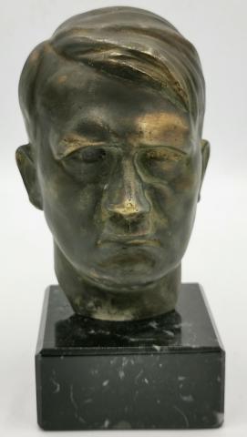 WW2 GERMAN NAZI EARLY ADOLF HITLER BUST HEAD STATUE BRASS PODIUM MARBLE NSDAP PARTISAN III REICH
