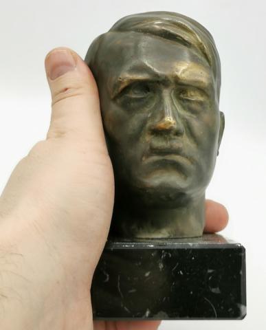 WW2 GERMAN NAZI EARLY ADOLF HITLER BUST HEAD STATUE BRASS PODIUM MARBLE NSDAP PARTISAN III REICH
