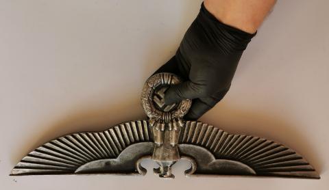 WW2 GERMAN NAZI EARLY METAL WALL EAGLE NSDAP PLATE SIGN RZM MARKED