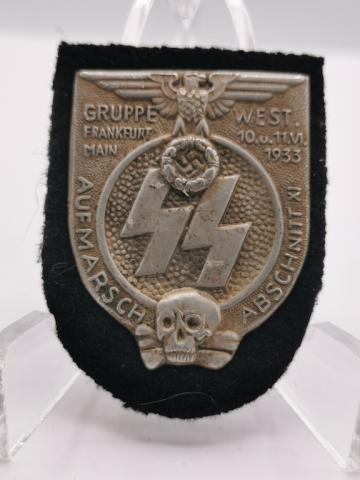 WW2 GERMAN NAZI EARLY WAFFEN SS PANZER GRUPPE FRANKFURT WEST 1933 BADGE WITH SKULL