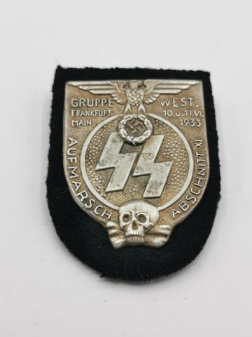 WW2 GERMAN NAZI EARLY WAFFEN SS PANZER GRUPPE FRANKFURT WEST 1933 BADGE WITH SKULL