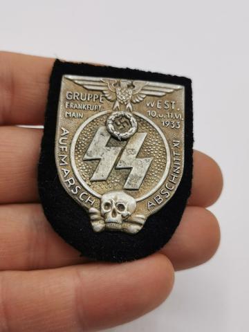 WW2 GERMAN NAZI EARLY WAFFEN SS PANZER GRUPPE FRANKFURT WEST 1933 BADGE WITH SKULL