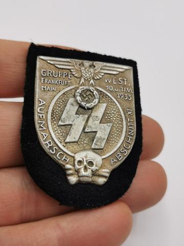 WW2 GERMAN NAZI EARLY WAFFEN SS PANZER GRUPPE FRANKFURT WEST 1933 BADGE WITH SKULL