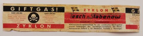 WW2 GERMAN NAZI HOLOCAUST RARE ZYKLON B CANISTER LABEL GIFTGAS GAS GAZ CONCENTRATION CAMP ORIGINAL CAN